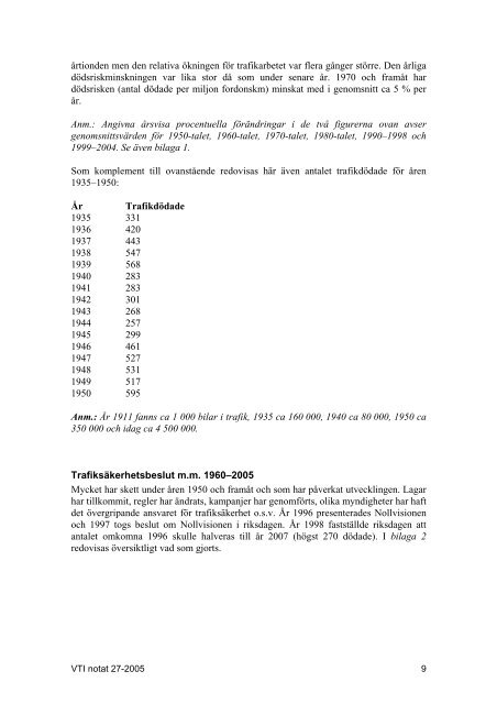 Basstatistik Ã¶ver olyckor och trafik samt andra bakgrundsvariabler - VTI