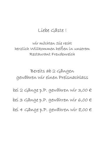 Unsere aktuelle Speisekarte - Restaurant Freudenreich