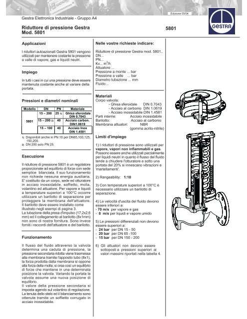 5801 Riduttore di pressione Gestra Mod. 5801 - Sea