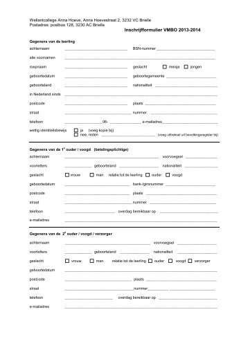 Inschrijfformulier VMBO 2013-2014 - Wellantcollege