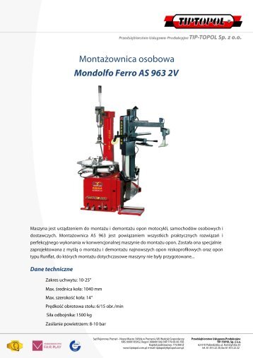 MontaÅ¼ownica osobowa Mondolfo Ferro AS 963 2V - TIPTOPOL
