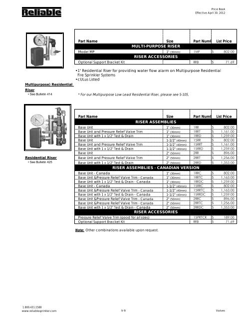 List Price Book File P400124 for Posting to the Website - Reliable ...