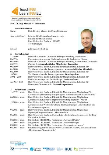 Prof. Dr.-Ing. Marcus W. Petermann 1. Persönliche Daten Name ...