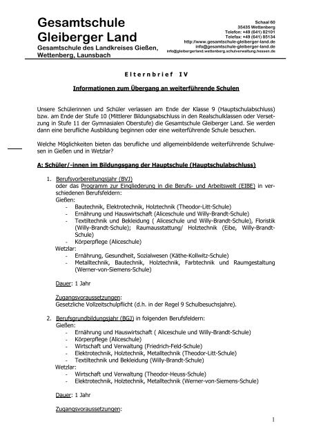 Elternbrief IV 09 -10 - Gesamtschule Gleiberger Land