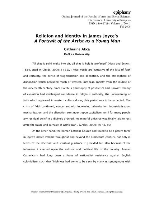 Religion and Identity in James Joyce's A Portrait of the Artist as a ...