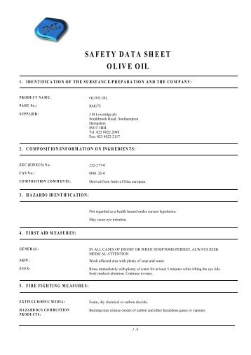 SAFETY DATA SHEET OLIVE OIL - J.M.Loveridge plc