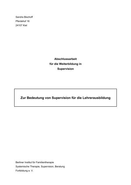 Zur Bedeutung von Supervision für die ... - Sandra Bischoff