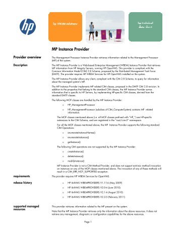 MP Instance Provider - OpenVMS Systems - HP