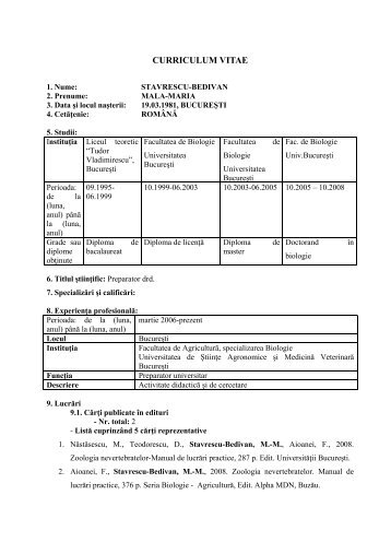 CV Stavrescu Bedivan Mala Maria.pdf - Facultatea de AgriculturÃ„Âƒ