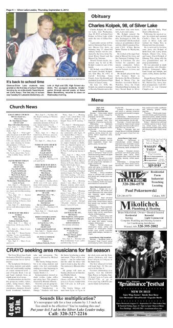 Silver Lake Leader - The McLeod County Chronicle