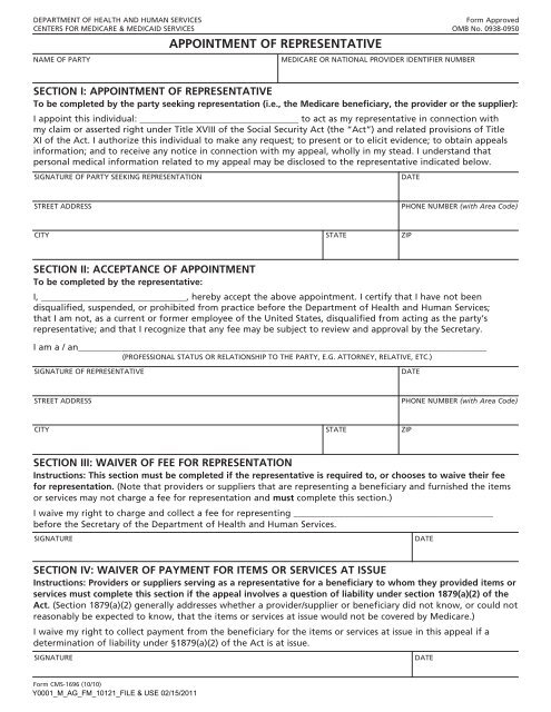 CMS Appointment of Representative form - Aetna Medicare