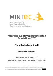 Tabellenkalkulation II - Lehrerhandreichung - MINT ec