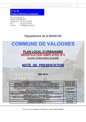 COMMUNE DE VALOGNES PLAN LOCAL D'URBANISME ...