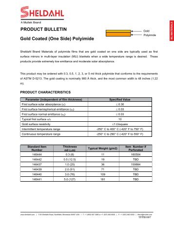 PRODUCT BULLETIN Gold Coated (One Side) Polyimide - Sheldahl