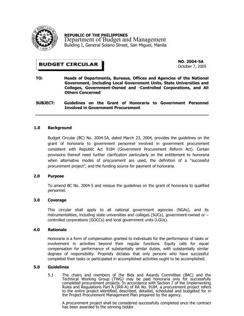 Budget Circular No. 2004-5A - GPPB