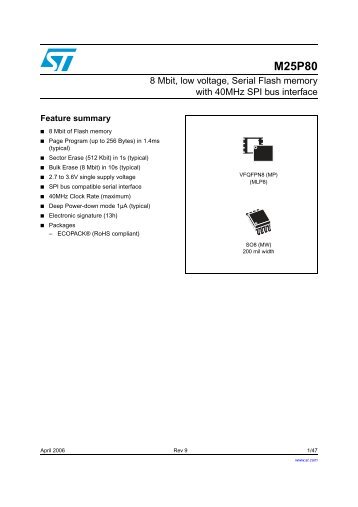 8 Mbit, low voltage, Serial Flash memory with 40MHz SPI bus interface