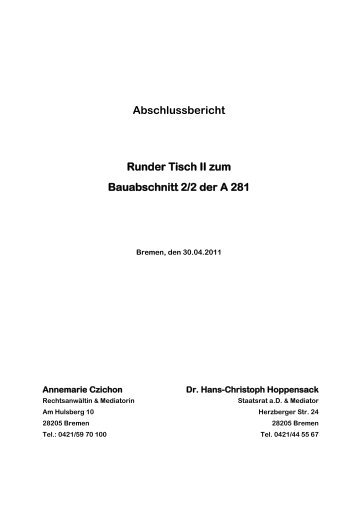 Abschlussbericht Runder Tisch II zum Bauabschnitt 2/2 der A 281