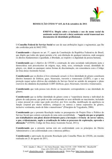 Resolução CFESS nº 615/2011