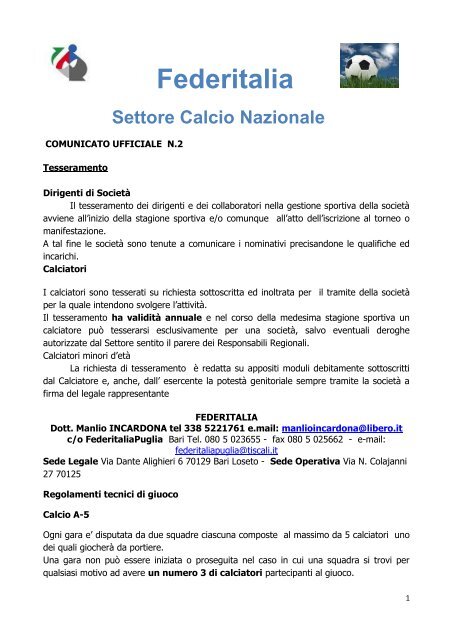 Comunicato Ufficiale 2 - Federitalia