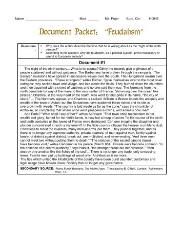 Document Packet: Feudalism - Historyteacher.net