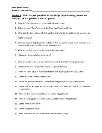 Section 1 - Short answer questions on knowledge of epidemiology ...