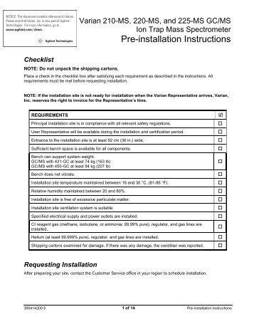 210-MS, 220-MS, or 225-MS Ion Trap Mass Spectrometer Pre ...