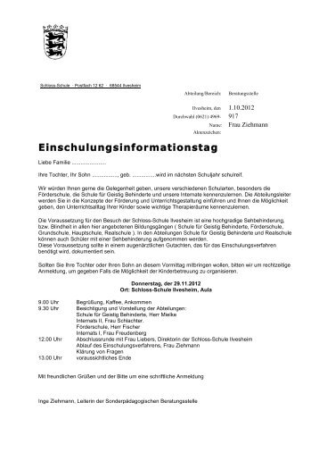 Einschulungsinformationstag - Schloss-Schule Ilvesheim