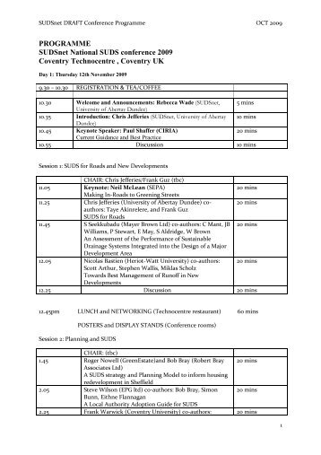 PROGRAMME SUDSnet National SUDS conference 2009 Coventry ...