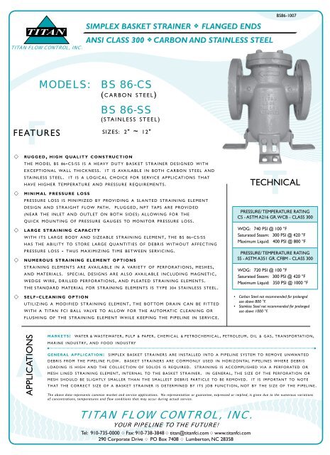 TITAN FCI MODEL: BS 86-CS/SS - Bay Port Valve & Fitting