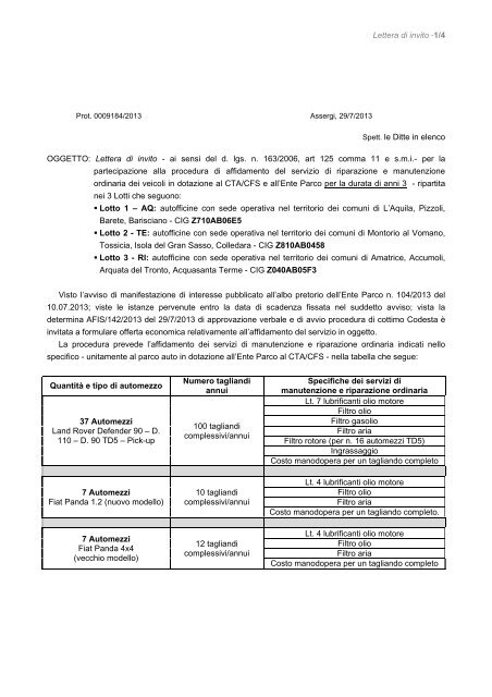 Lettera di invito - Parco Nazionale del Gran Sasso e Monti ...