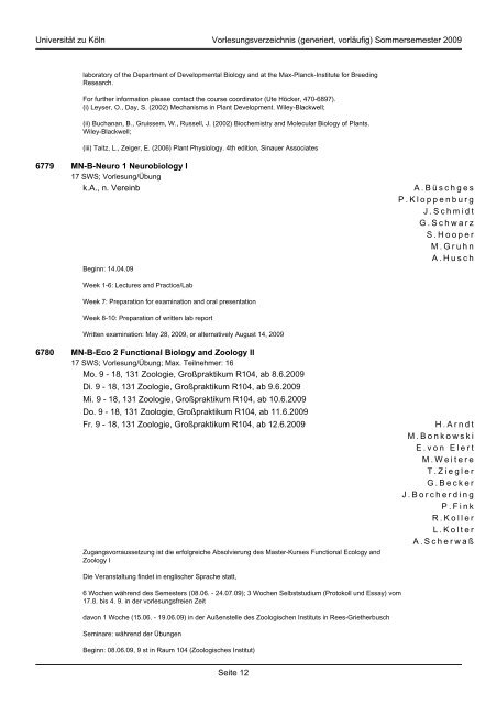 BIOLOGIE - Fachgruppe Biologie an der Uni Köln - Universität zu Köln