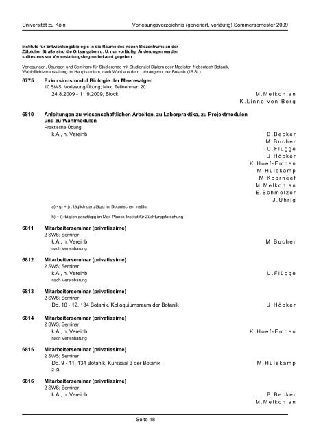 BIOLOGIE - Fachgruppe Biologie an der Uni Köln - Universität zu Köln