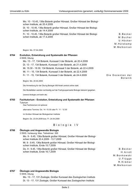 BIOLOGIE - Fachgruppe Biologie an der Uni Köln - Universität zu Köln