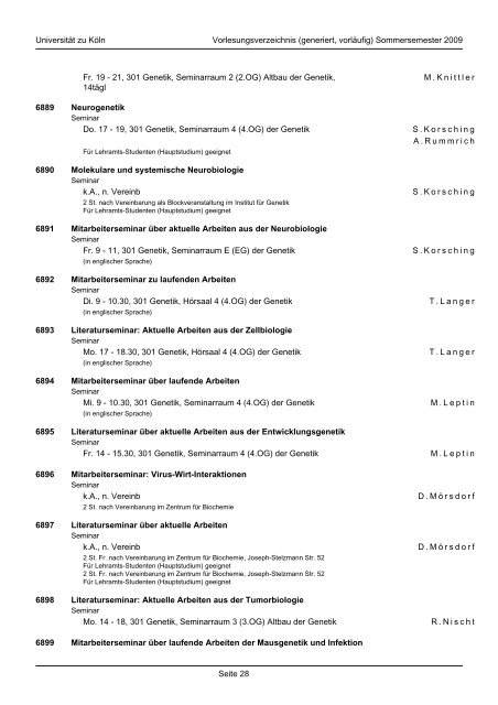 BIOLOGIE - Fachgruppe Biologie an der Uni Köln - Universität zu Köln