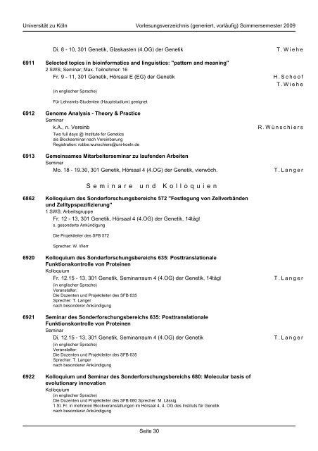 BIOLOGIE - Fachgruppe Biologie an der Uni Köln - Universität zu Köln