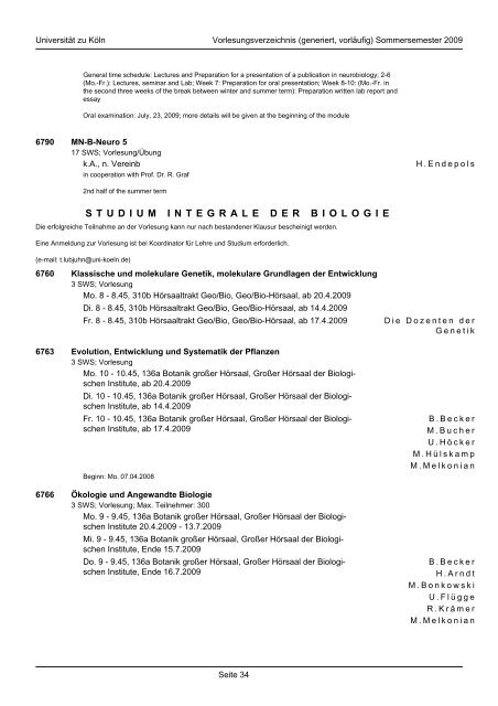 BIOLOGIE - Fachgruppe Biologie an der Uni Köln - Universität zu Köln