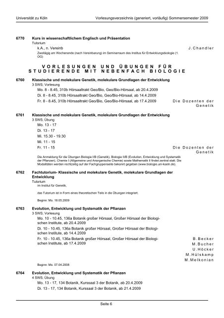 BIOLOGIE - Fachgruppe Biologie an der Uni Köln - Universität zu Köln