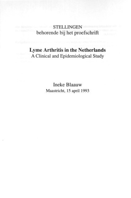 STELLINGEN behorende bij het proefschrift Lyme Arthritis in the ...