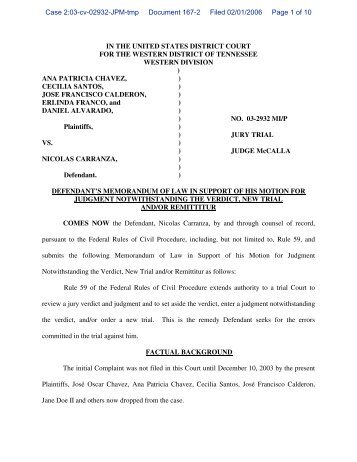 Defendant's Memo In Support of Motion for Judgment ...