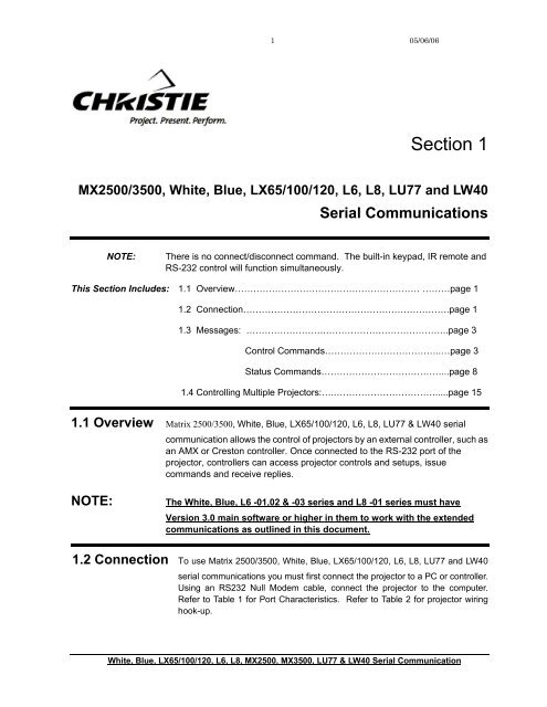 Christie 2 and 4 Lamp LCD Projector Serial Communications