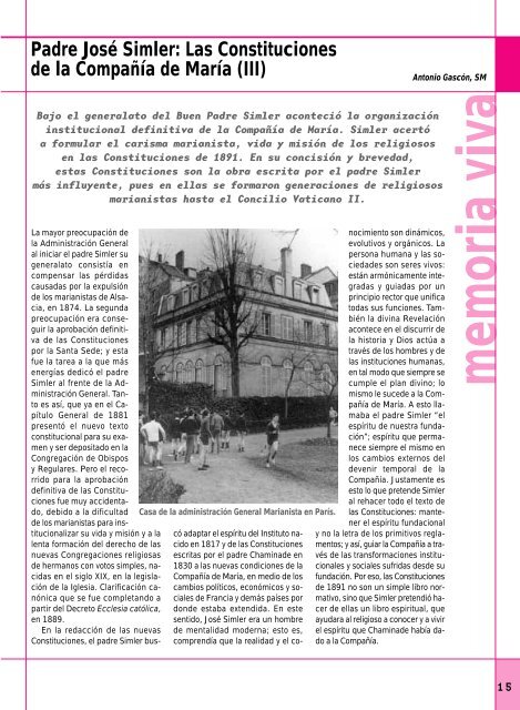 Editorial. El padre JosÃ© Simler - Publicaciones Marianistas