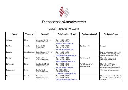 Gerichtsfachliste 01-2011-ohne E-mail - Kölner Anwaltverein