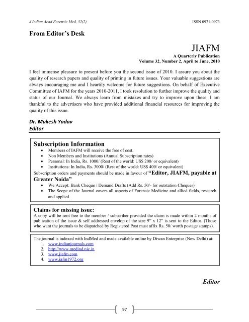 jiafm, 2010-32(2) april-june. - forensic medicine