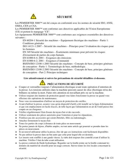 manuel d'utilisation et d'entretien de la presse a sertir pemserter 3000