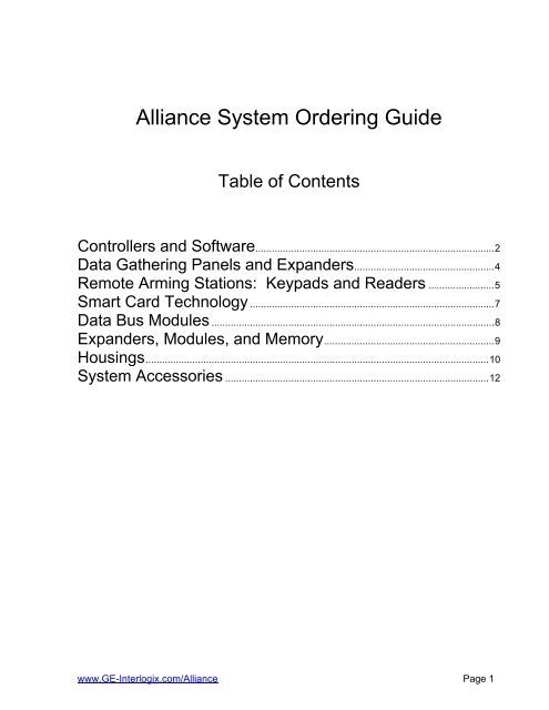 Alliance System Ordering Guide - Interlogix