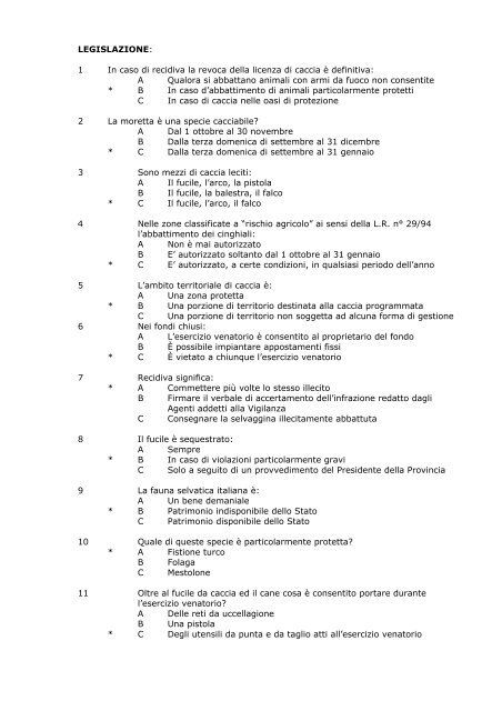 quiz esame abilitazione venatoria (testo R.G.F.) - Provincia di Imperia