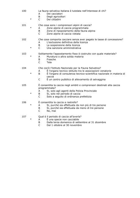 quiz esame abilitazione venatoria (testo R.G.F.) - Provincia di Imperia