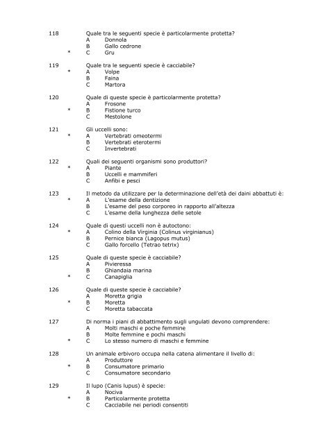 quiz esame abilitazione venatoria (testo R.G.F.) - Provincia di Imperia