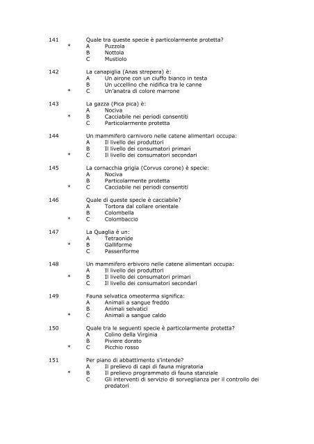 quiz esame abilitazione venatoria (testo R.G.F.) - Provincia di Imperia