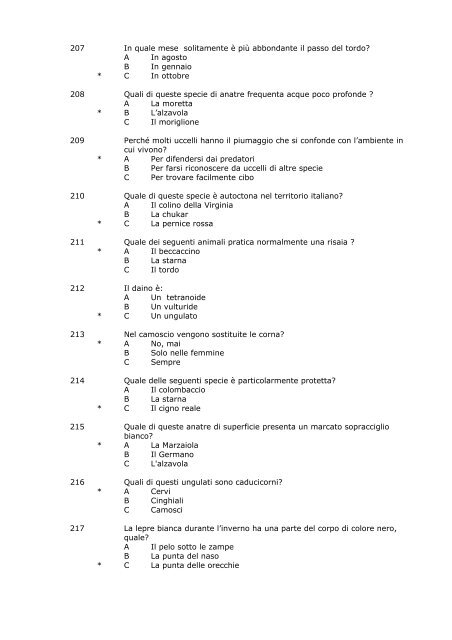 quiz esame abilitazione venatoria (testo R.G.F.) - Provincia di Imperia